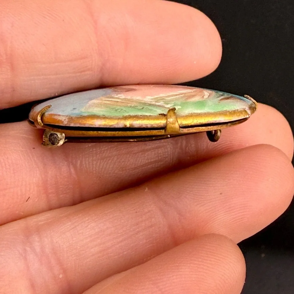 Vintage Victorian Painted Porcelain Brooch Woman